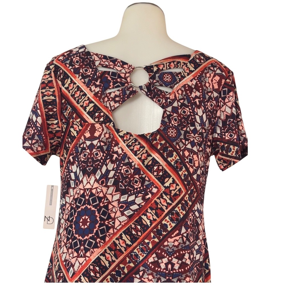 New Directions Midi Dress Womens M Multi Geometric Cutout Ring Back NWT travel